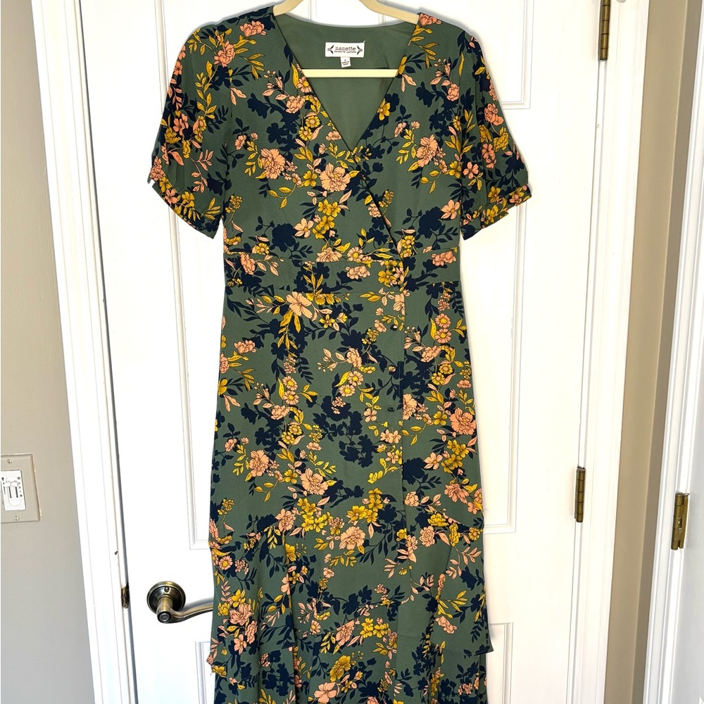Nanette Lepore Olive Floral Midi Dress